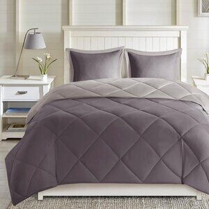 NEW Madison Park Comforter Set 3M 3-Piece Charcoal / Grey Full / Queen